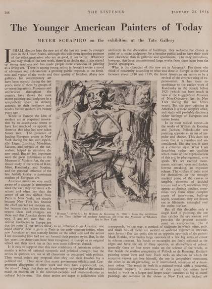 Meyer Schapiro, ‘The Younger American Painters of Today’, Listener, 26 January 1956, p.146