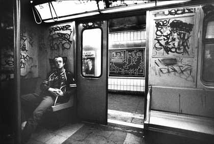 Tseng Kwong Chi, Keith Haring in subway car, (New York), circa 1983. Photo © Muna Tseng Dance Projects, Inc. Art © Keith Haring Foundation