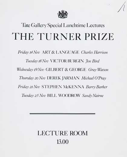 Turner Prize 1986 lecture invitation