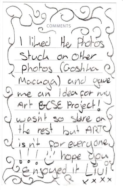 Comment card, Turner Prize exhibition, 2008