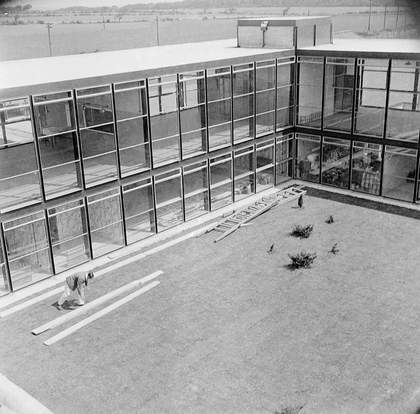 Hunstanton School, designed by Alison and Peter Smithson and Ronald Jenkins, photographed by Nigel Henderson.
