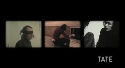 Still from video footage of Vito Acconci's performances