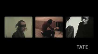 Still from video footage of Vito Acconci's performances
