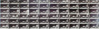 Repeated screen print in black and white of Jesus's last supper