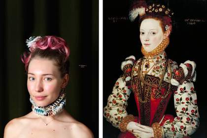 Young woman posing as an artwork